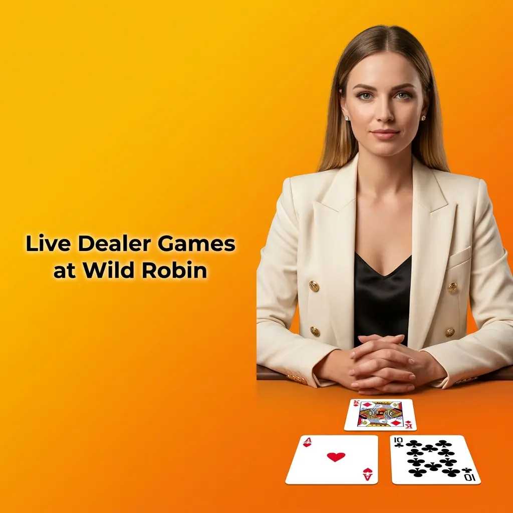 HD live dealer games at Wild Robin: roulette, blackjack, baccarat, poker, and wheel-based game shows with chat.